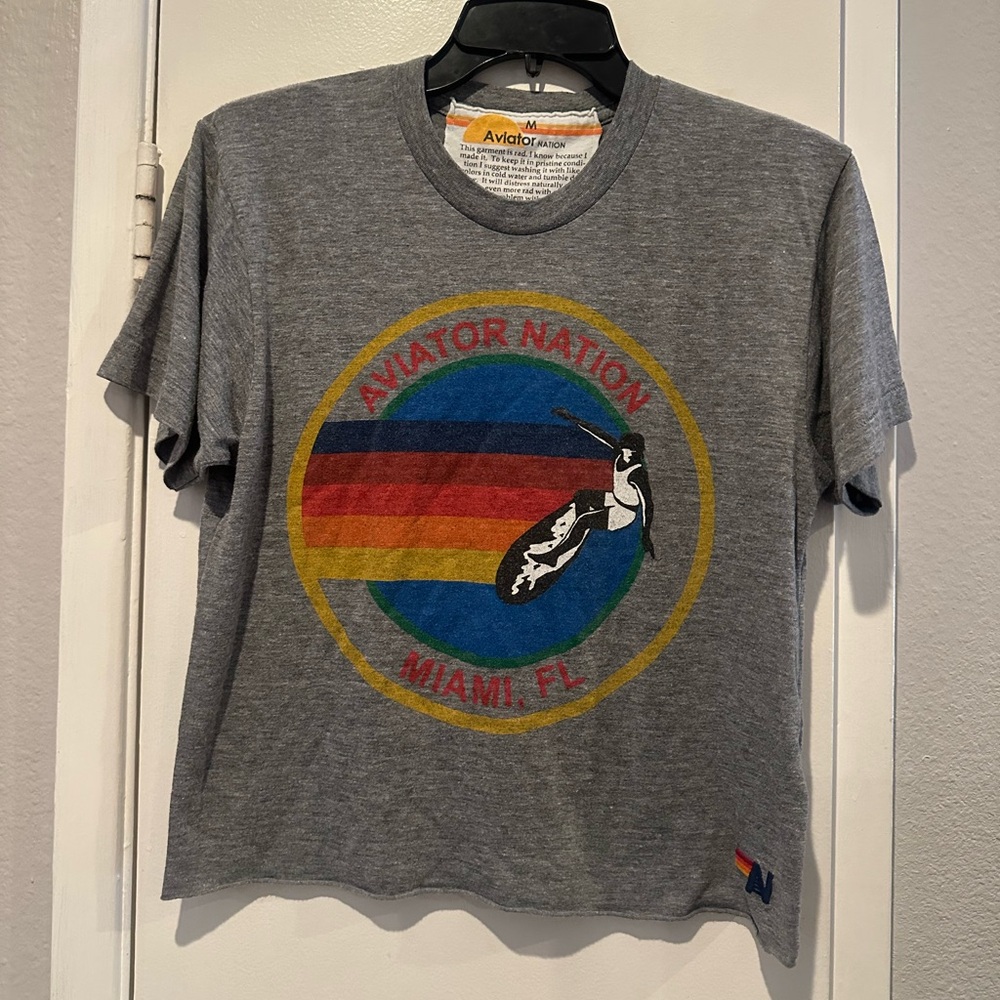 AVIATOR NATION MIAMI LOGO BOYFRIEND TEE - HEATHER GREY / GUC